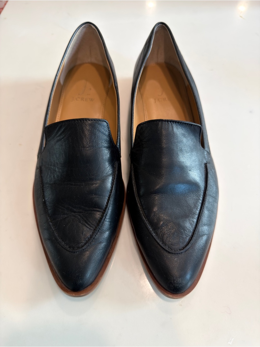 J. by J. Crew Black Leather Pointed-Toe Loafers
